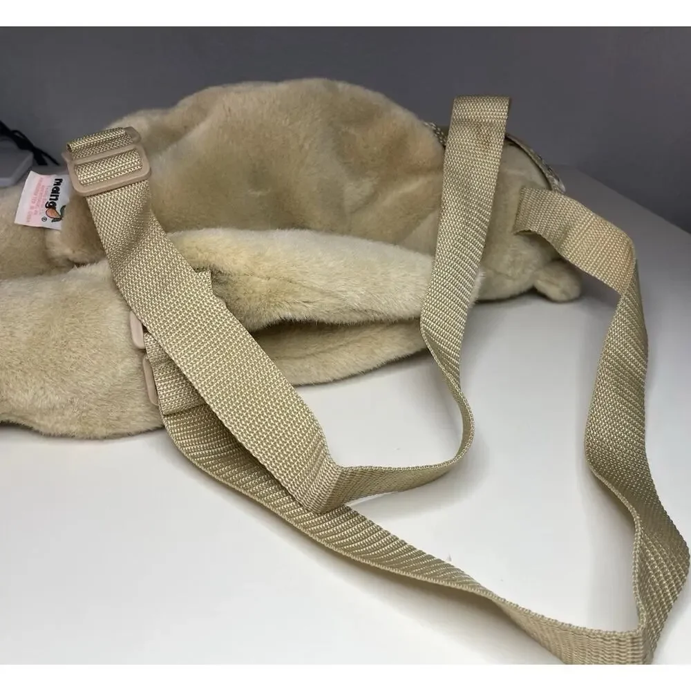 Vintage Mango Teddy Bear Backpack Plush 17” Brown Tan Beige Bow Stuffed Bag
